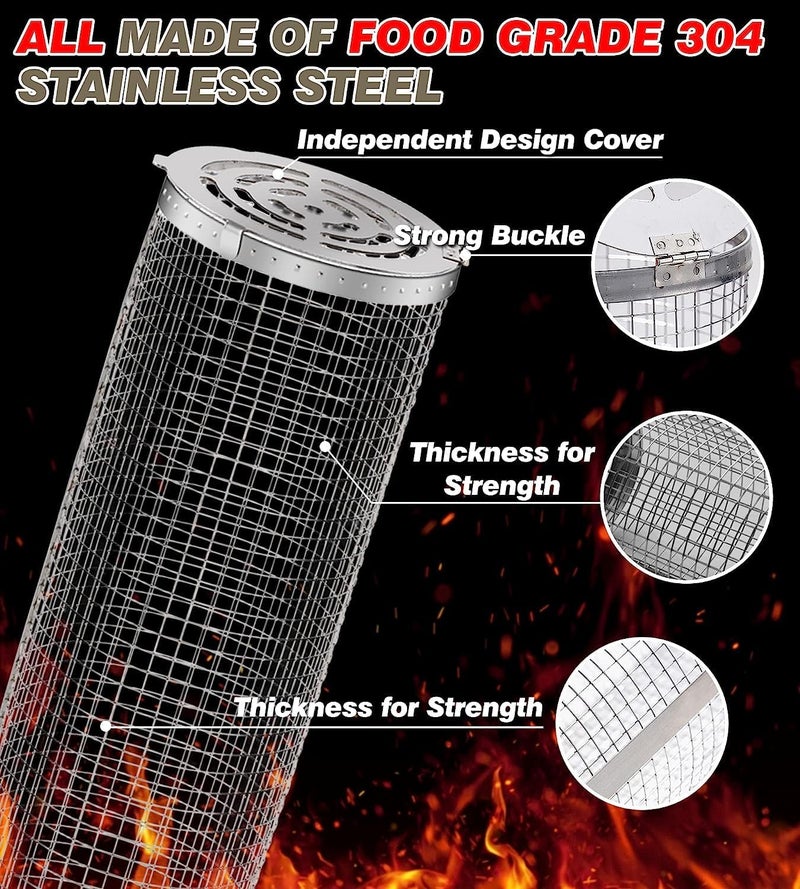 AUCMA Rolling Grilling Baskets for Outdoor Grill Bbq Net Tube with Spray Bottle Large Outsidegrill Crate Baskrt Canisters Barbeque Basket for Camping Picnic Party Cooking Accessories Gifts for Men - Image 4